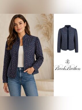 NEW Brooks Brothers Navy Cotton Quilted Speckled Knit Jacket